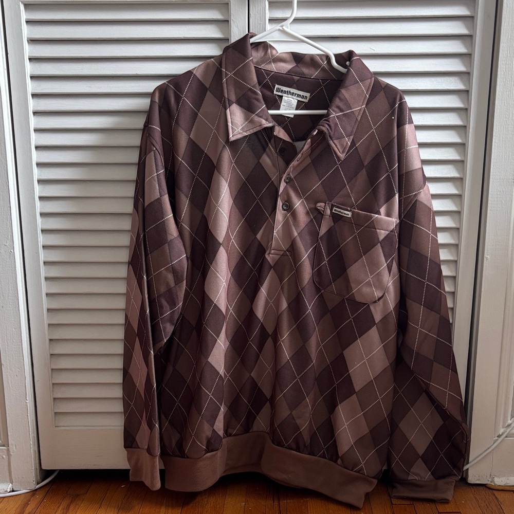 Men's Vintage Argyle Shirt Jacket - Brown